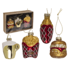 Glass tree decorations, fast food, set of 3,Burger