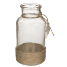 Glass vase, with jute decoration,