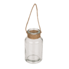 Glass vase with jute handle for hanging,