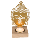 Gold colored metal tealight holder with wooden