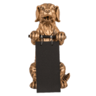 Goldene Deko-Figur, Hund mit Tafel,