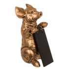 Goldene Deko-Figur, Schwein mit Tafel,