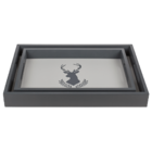 Grey colored wooden tray, deer head,