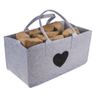 Grey felt bag for wood, with heart,