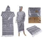 Grey/white colored fouta hamam bath robe,
