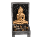 Holz-Teelichthalter, Buddha mit Dekosteinen,