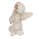 Kneeling polyresin angel with pink coloured
