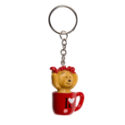 Metal keyring, polyresin bear in mug,