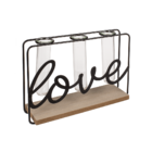 Metal plant holder on wooden base, Love,