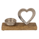 Metal tealight holder with heart on wooden