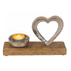 Metal tealight holder with heart on wooden