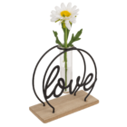 Metall-Pflanzenhalter auf Holzplatte, Love,