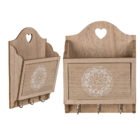 Natural coloured wooden key box with 3 hooks &,
