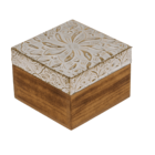Naturfarbene Holzbox mit goldenem Dekor,