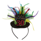 Plastic hairband with birthday hat 30 & feathers,