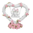 Polyresin angel couple in heart swing with pink,