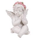 Polyresin angel with pink rosary,