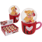 Polyresin glitter globe, bear in mug,