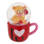 Polyresin glitter globe, bear in mug,