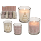 Rose/White candle in glass, star & christmas tree,