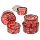 Round red/gold colored metal tin, snowflake,