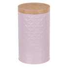 Round tin box with bamboo look cover,