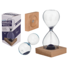 Sandglass with blue colored magnetic sand,