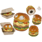 Savings bank with lock, Burger with eyes in box,