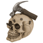 Savings bank with lock, Skull with hammer & nails,