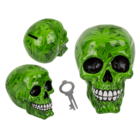Savings bank with lock, Skull with leaves,