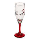 Sektglas mit Herzen und rotem Sockel, Love,