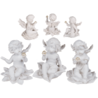 Sitting polyresin angel with pearl on flower,