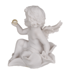 Sitting polyresin angel with pearl on flower,