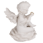 Sitting polyresin angel with pearl on flower,