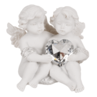Sitting polyresin double angels with crystal heart