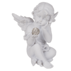 White, sitting Polyresin Angel with Crystal Deco,
