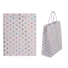 White colored paper gift bag, Holographic Stars,