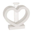 White MDF heart with glass tube, 15 x 12 cm
