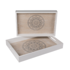 White/natural coloured wooden tray, Mandala,