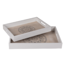 White/natural coloured wooden tray, Mandala,