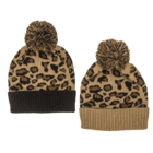 Winter-Mütze mit Kunstfell-Bommel, Leopard,