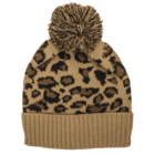 Winter-Mütze mit Kunstfell-Bommel, Leopard,