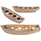 Wooden boat for 4 tealights, mussels