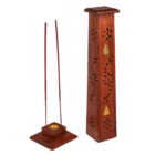Wooden incense stick burner box, standing,