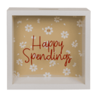 Wooden saving Bank, Happy Spendings,