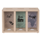 Wooden saving box with 3 boxes, Car/Home/Travels,
